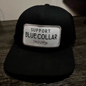 Support Blue Collar Hat Adjustable Cap Black OS Troll Co